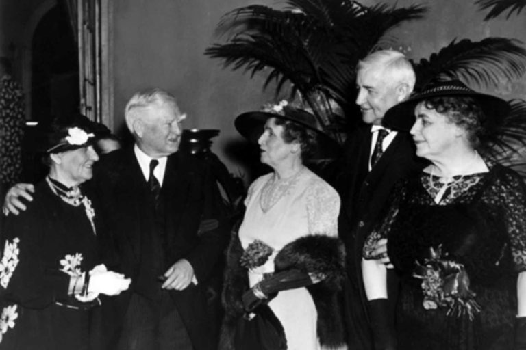 (left to right) Mariette Garner, Vice President John Nance Garner, the Joneses, and Edith Wilson celebrate Jesse Jones's sixty-third birthday. Photo courtesy of Rice University's Woodson Research Center.